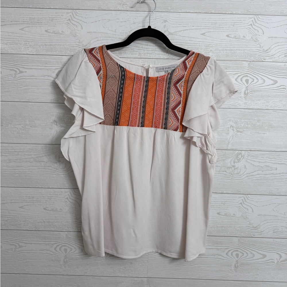 Miss Sparkling Women’s Boho Eggshell White Geometric Blouse. Size XL